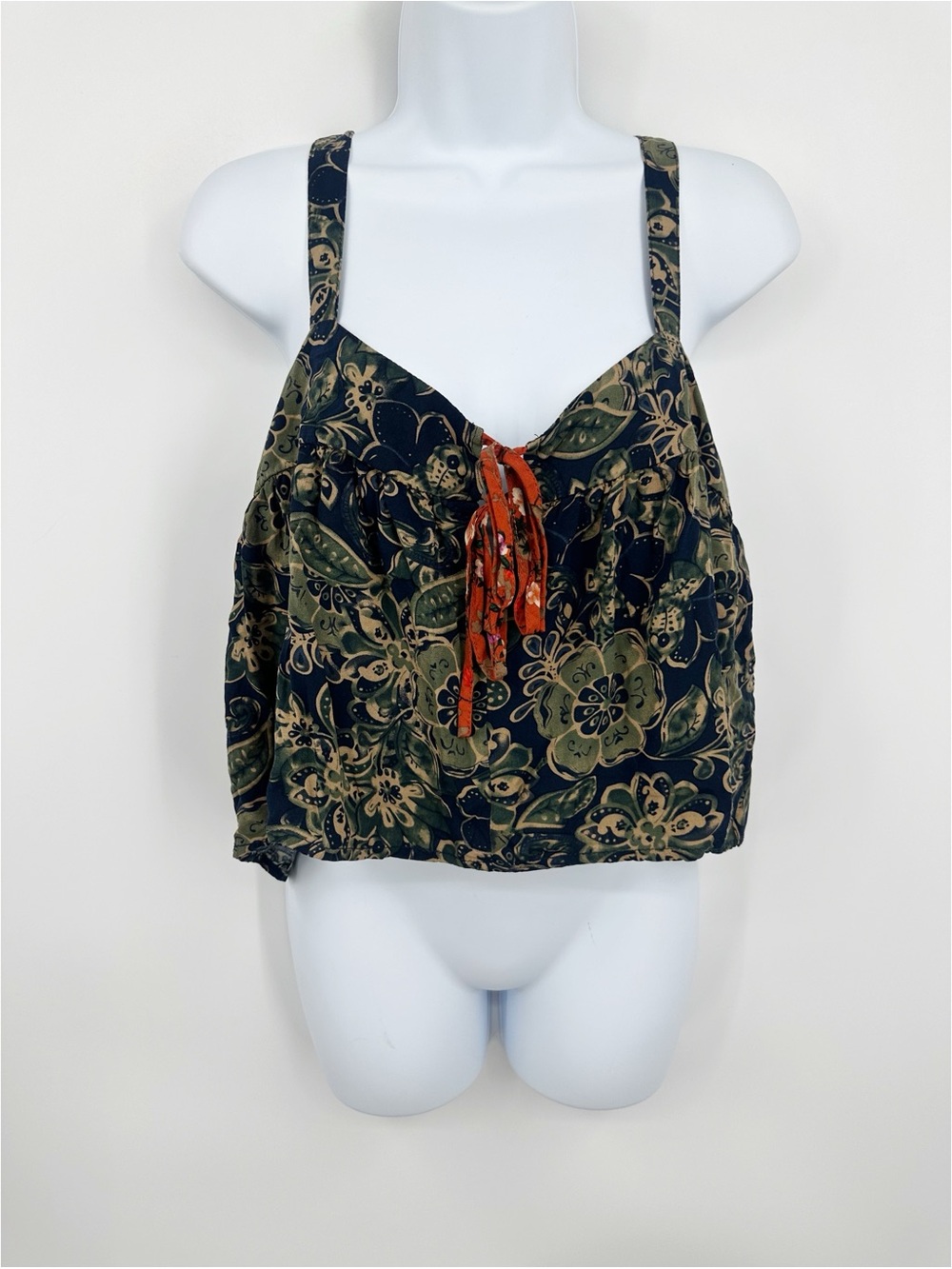 Natural Life Blue And Green Floral Cropped Tank Top Size Large Boho Fairycore